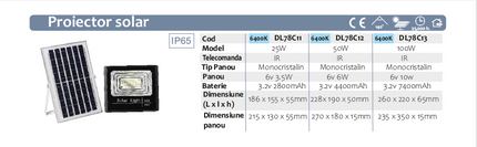Proiector cu Panou Solar Monocristalin si telecomanda -  100W/6500k