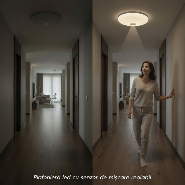 Plafoniera Led cu senzor de miscare reglabil  Ø270, 12W=75W, 4100K, lumina neutra