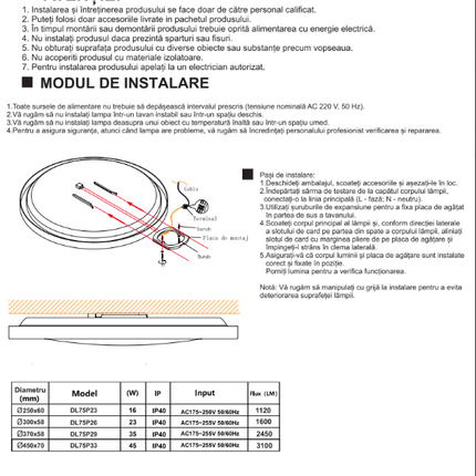 Plafoniera led ECO IP40 Rotunda Alba Fi250, 16W, 6400K, lumina rece