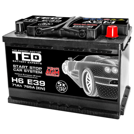 Baterie Auto 12V 71Ah cu Start Stop, Pornire 765A, Dimensiuni 278 x 175 x 190 mm Borna+ Dreapta Ted Electric TED003805