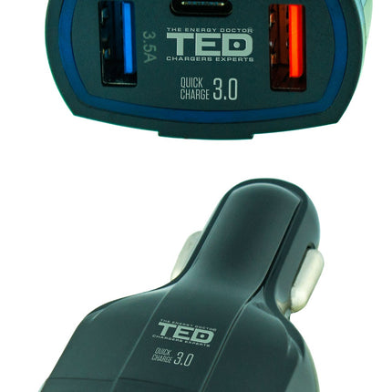 Incarcator Auto cu 3x Iesiri USB: 2x USB-A 3.5A si 1x USB Type-C 1.8A Fast Charge, TED Electric TED500093