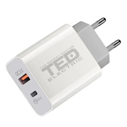 Alimentator Incarcator de la Retea la 2x USB: 1x USB Type-C si 1x USB-A 3.0 PD 18W Negru Fast Charge, TED Electric TED600403