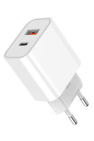 Alimentator Incarcator de la Retea la 2x USB FastCharge: USB-A + 1x USB tip C PD 30W Alb, Golf GF-U33