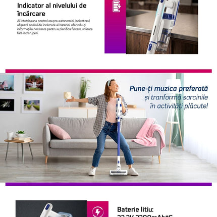 Aspirator vertical fara fir Heinner FastClean 140 HSVC-PDC140BL, 22.2 V, 2 in 1, perie cu LED, HEPA - imagine 9