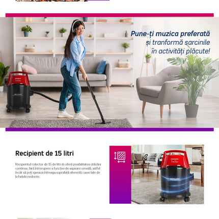 Aspirator wet & dry Heinner DuoClean HVC-MWD1400P-BK, 1400 W, 15 L, aspirare umeda/uscata, suflare - imagine 7