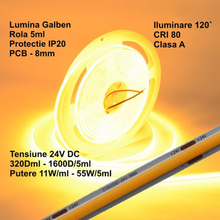Banda LED COB 24V 8mm 320 5m