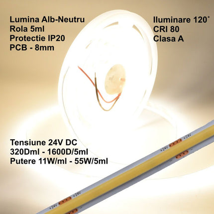 Banda LED COB 24V 8mm 320 5m