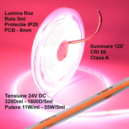 Banda LED COB 24V 8mm 320 5m
