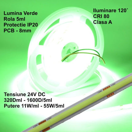 Banda LED COB 24V 8mm 320 5m