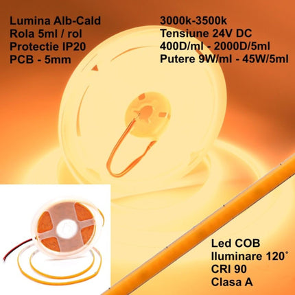 Banda LED COB 24V 5mm 400 5m