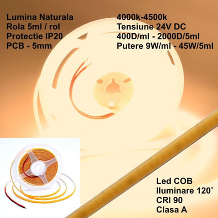 Banda LED COB 24V 5mm 400 5m