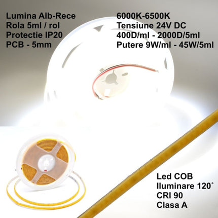 Banda LED COB 24V 5mm 400 5m