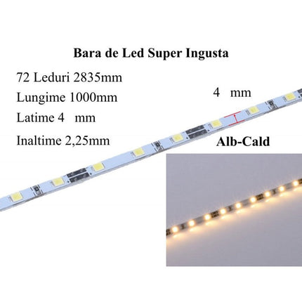 Bara led aluminiu 12V - 2835 1000mm 4mm