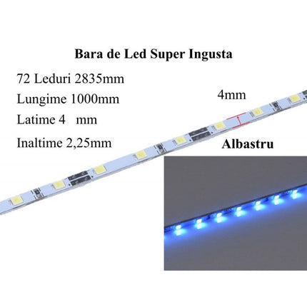Bara led aluminiu 12V - 2835 1000mm 4mm