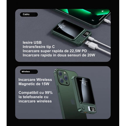 Baterie Externa 22,5W Fast Wireless Power-Bank 5W 8000MAH