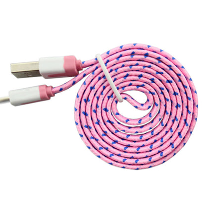 Cablu USB IPhone 5 8pin cu fir textil plat roz