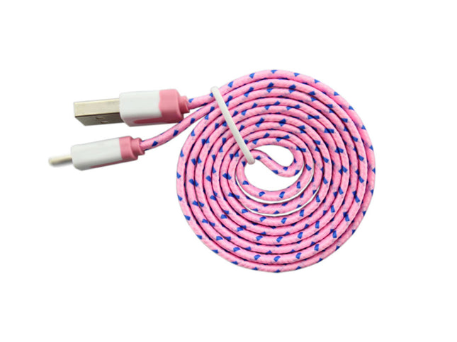 Cablu USB IPhone 5 8pin cu fir textil plat roz - Accesorii tablete si smartphones