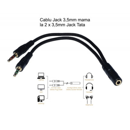 Cablu audio jack 3.5mm 2 5mm 20cm
