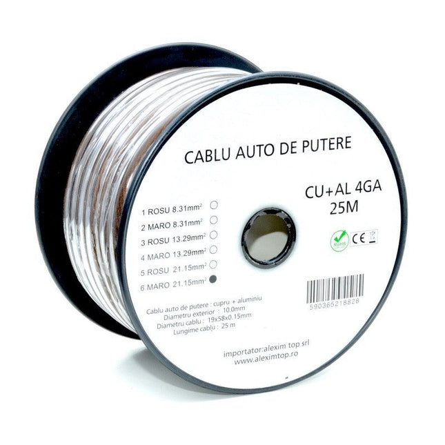 Cablu alimentare Auto maro CU+AL 4GA 10mm 25m