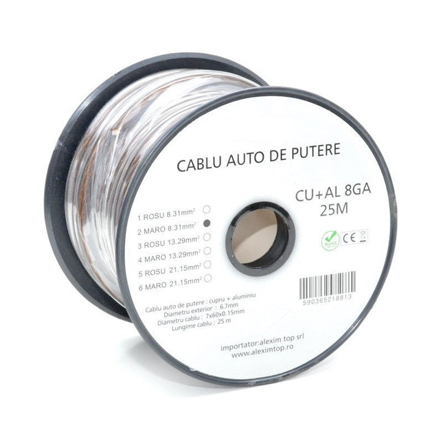 Cablu alimentare Auto maro CU+AL 8GA 7mm 25m