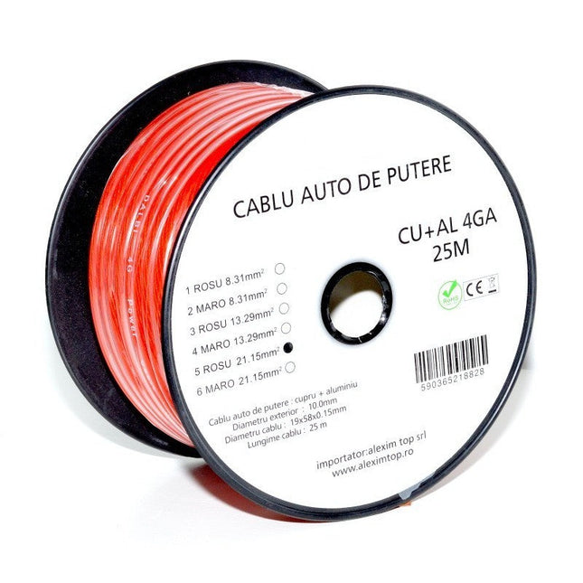 Cablu alimentare Auto rosu CU+AL 4GA 10mm 25m