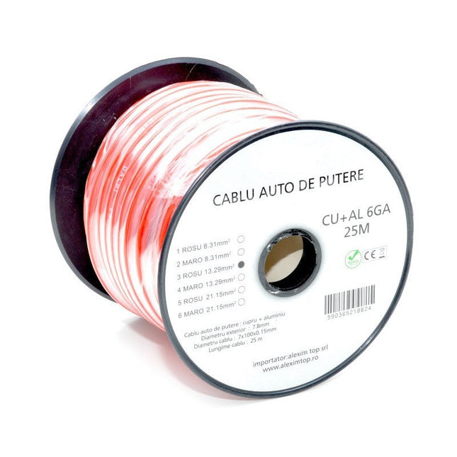 Cablu alimentare Auto rosu CU+AL 6GA 8mm 25m