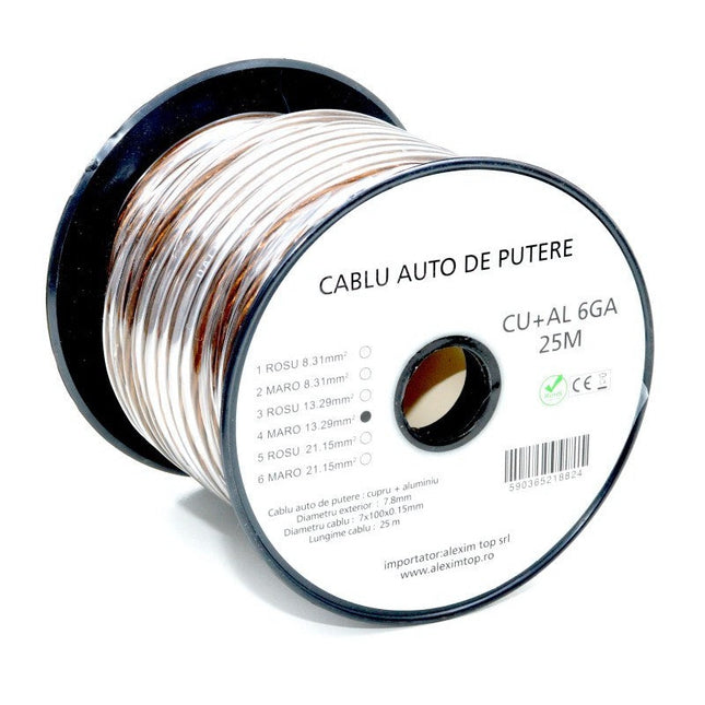 Cablu alimentare Auto maro CU+AL 6GA 8mm 25m