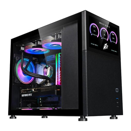 Carcasa PC 1stPlayer MI6-EV, Micro-ATX, display 8 inch, sticla securizata, 4 ventilatoare ARGB, negru
