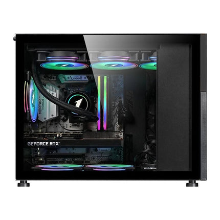 Carcasa PC 1stPlayer MI6-EV, Micro-ATX, display 8 inch, sticla securizata, 4 ventilatoare ARGB, negru - imagine 2