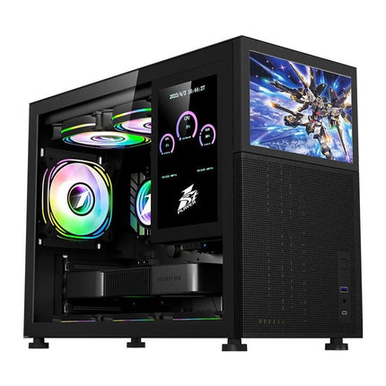Carcasa PC 1stPlayer MI6-EV, Micro-ATX, display 8 inch, sticla securizata, 4 ventilatoare ARGB, negru - imagine 3