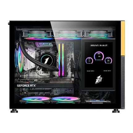 Carcasa PC 1stPlayer MI6-EV, Micro-ATX, display 8 inch, sticla securizata, 4 ventilatoare ARGB, negru - imagine 4