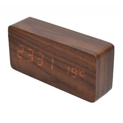 Ceas digital lemn maro led alb
