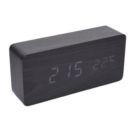 Ceas digital lemn negru led alb