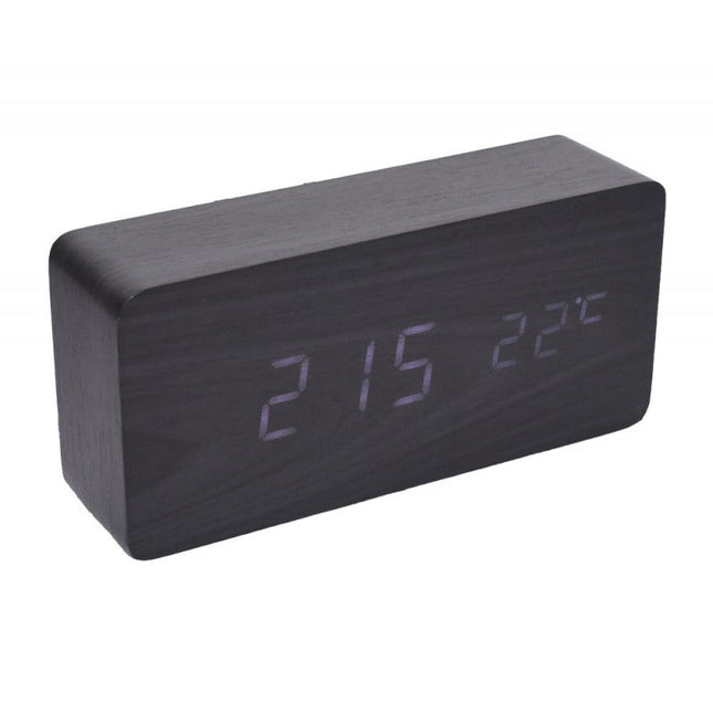 Ceas digital lemn negru led alb