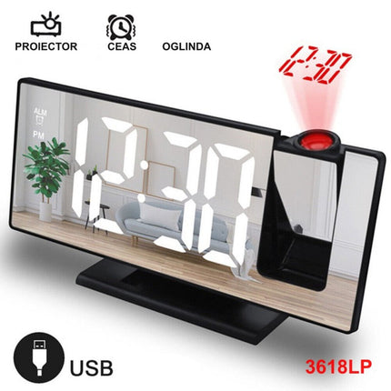 Ceas Modern Oglinda Proiectie LED alb
