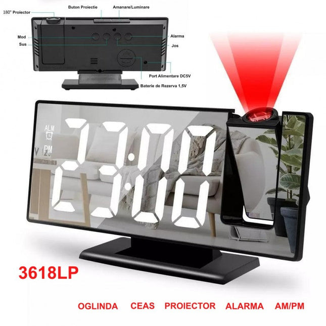 Ceas Modern Oglinda Proiectie LED alb - Automatizari si control