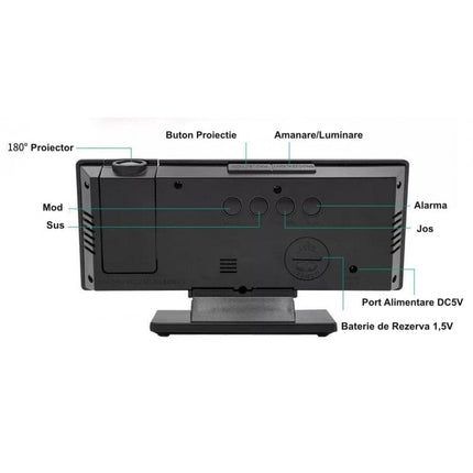 Ceas Modern Oglinda Proiectie LED alb