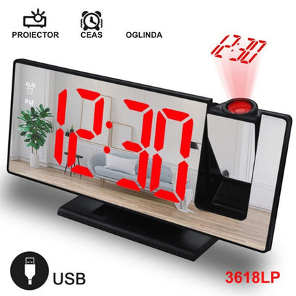 Ceas Modern Oglinda Proiectie LED Rosu