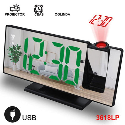 Ceas Modern Oglinda Proiectie LED Verde