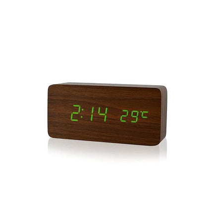 Ceas digital lemn maro led verde