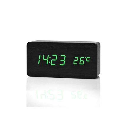 Ceas digital lemn negru display verde