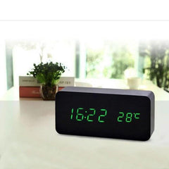 Ceas digital lemn negru display verde