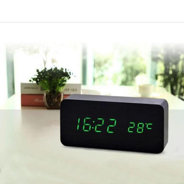 Ceas digital lemn negru display verde