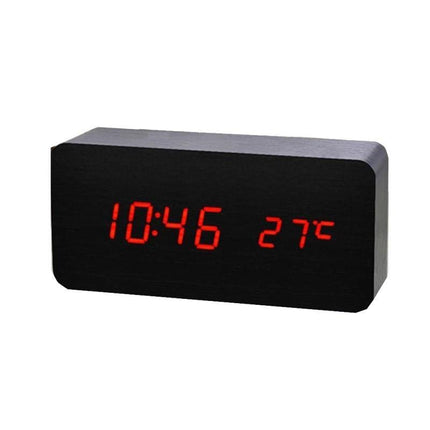 Ceas digital lemn negru led rosu