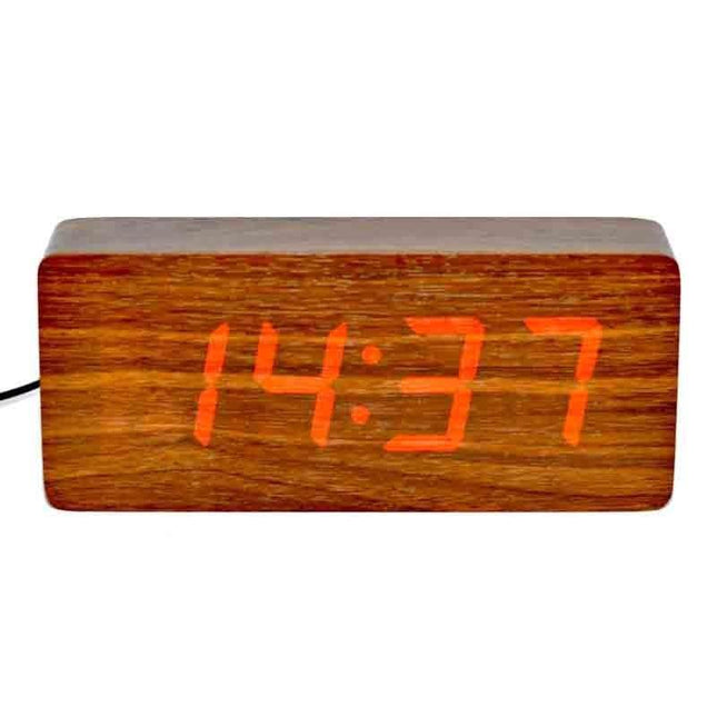 Ceas digital lemn maro led rosu 8cm
