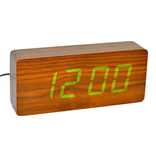 Ceas digital lemn maro led verde 8cm