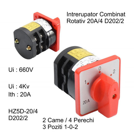 Comutator 2 came rotativ 1-0-2 20A