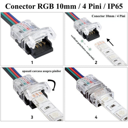 Conector banda led RGB 4 pini 10mm IP65