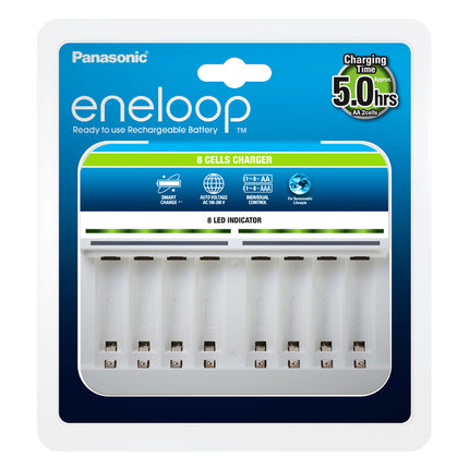 Incarcator Baterii Reincarcabile, Fara Acumulatori, SMART cu 8 Canale de Incarcare Individuala in 5h, Eneloop BQ-CC63E
