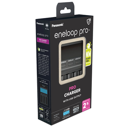 Incarcator Baterii Reincarcabile, Fara Acumulatori, PRO cu USB si LCD, Incarcare Individuala in 2h, Eneloop BQ-CC65E
